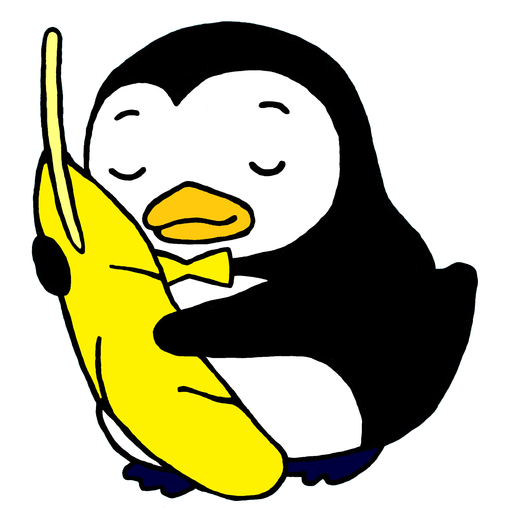 幸福（しあわせ）の黄色い羽根を抱いている、更生ペンギンのホゴちゃん