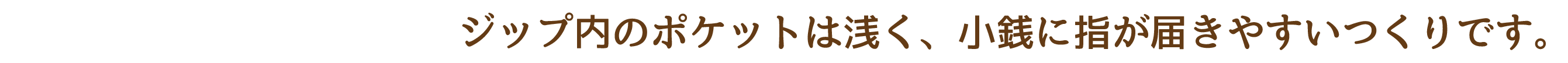 ジップ内のポケットは浅く、小銭に指が届きやすいつくりです。