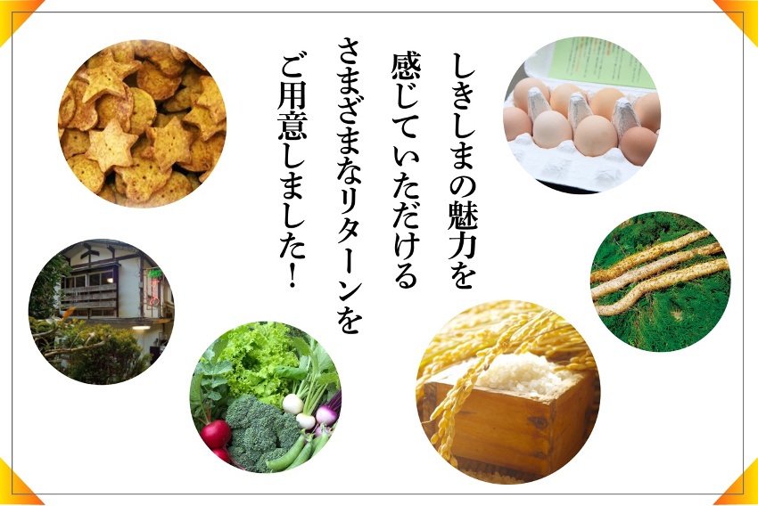 しきしまの魅力を感じていただけるさまざまなリターンをご用意しました!