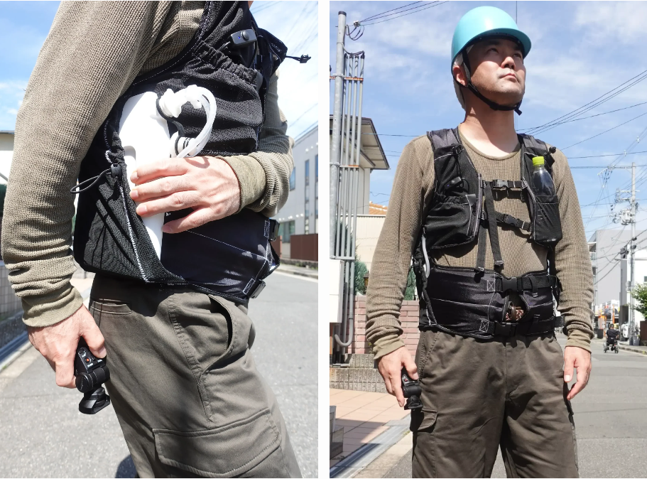 オールインワン水冷服なのでスリム。従来の水冷服(ポンプバッグと分離タイプ)に比べ違和感が少ないです。