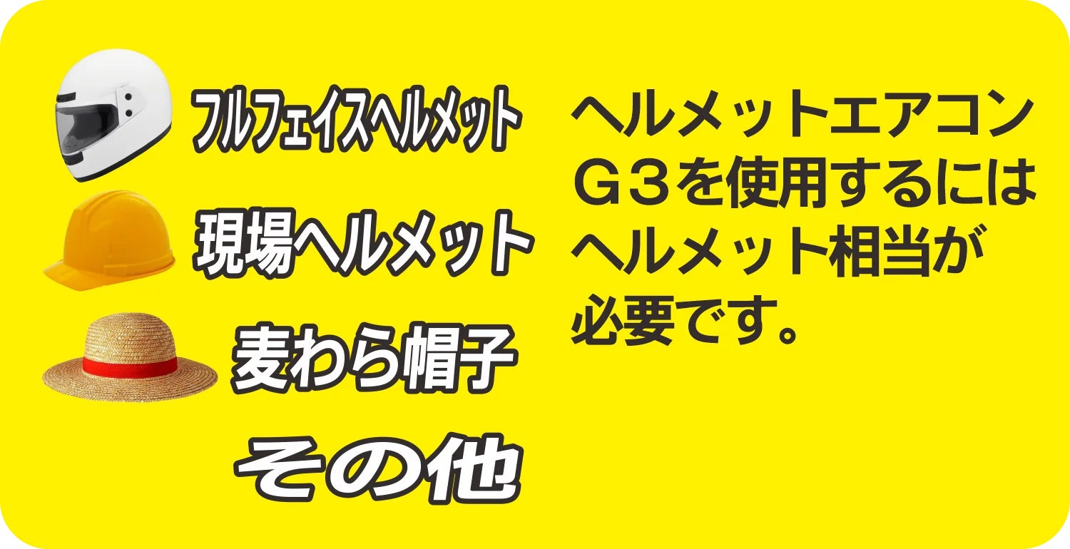 ヘルメットや麦わら帽子、タオルを巻くなどして、頭部に外圧をかけて使用する製品