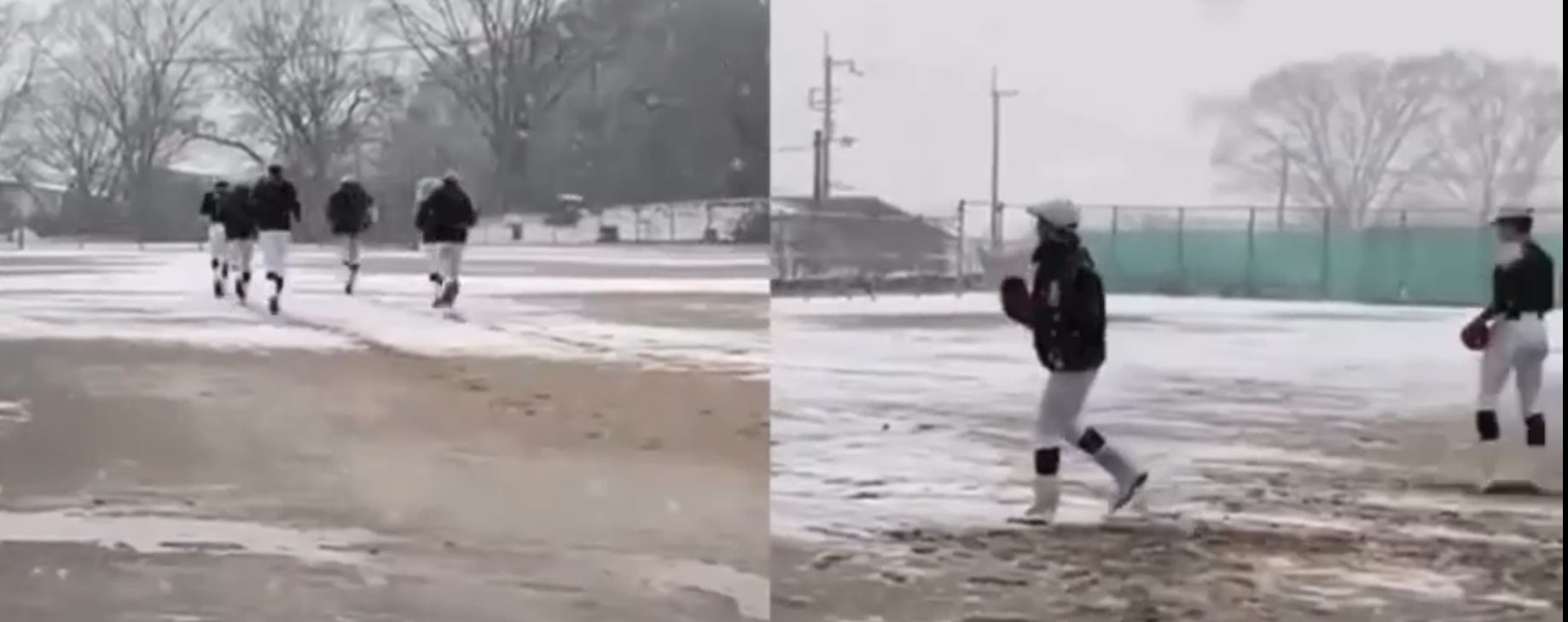 雪の中で練習する子供たち