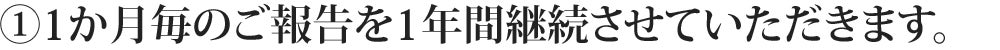 ①1か月毎のご報告を1年間継続させていただきます。